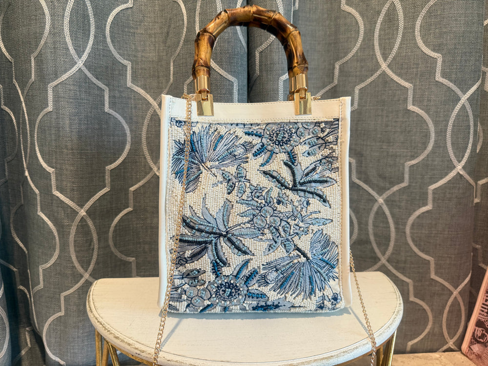 Fun Finds- Blue and White Beaded Bamboo Handle