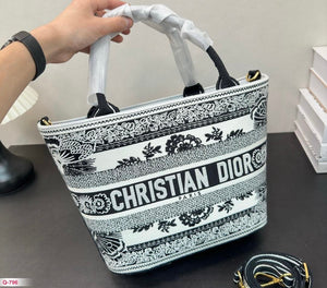 Black and White Floral Basket Bag