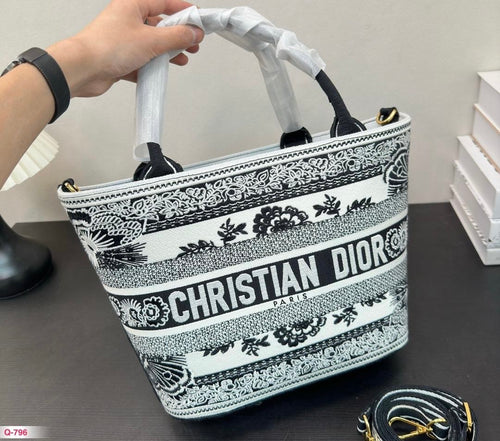 Black and White Floral Basket Bag