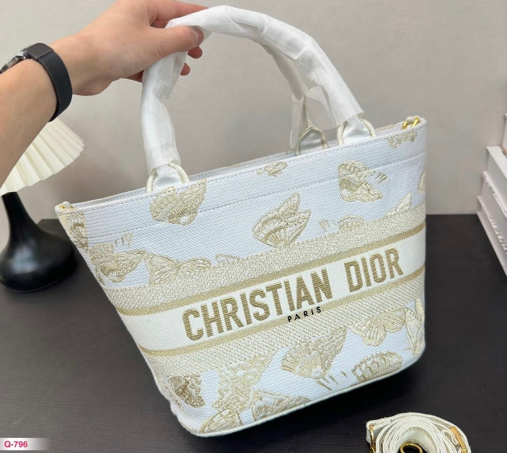 Gold and White Basket Bag