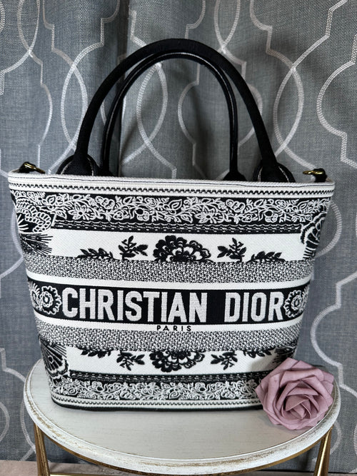 Black and White Floral Basket Bag