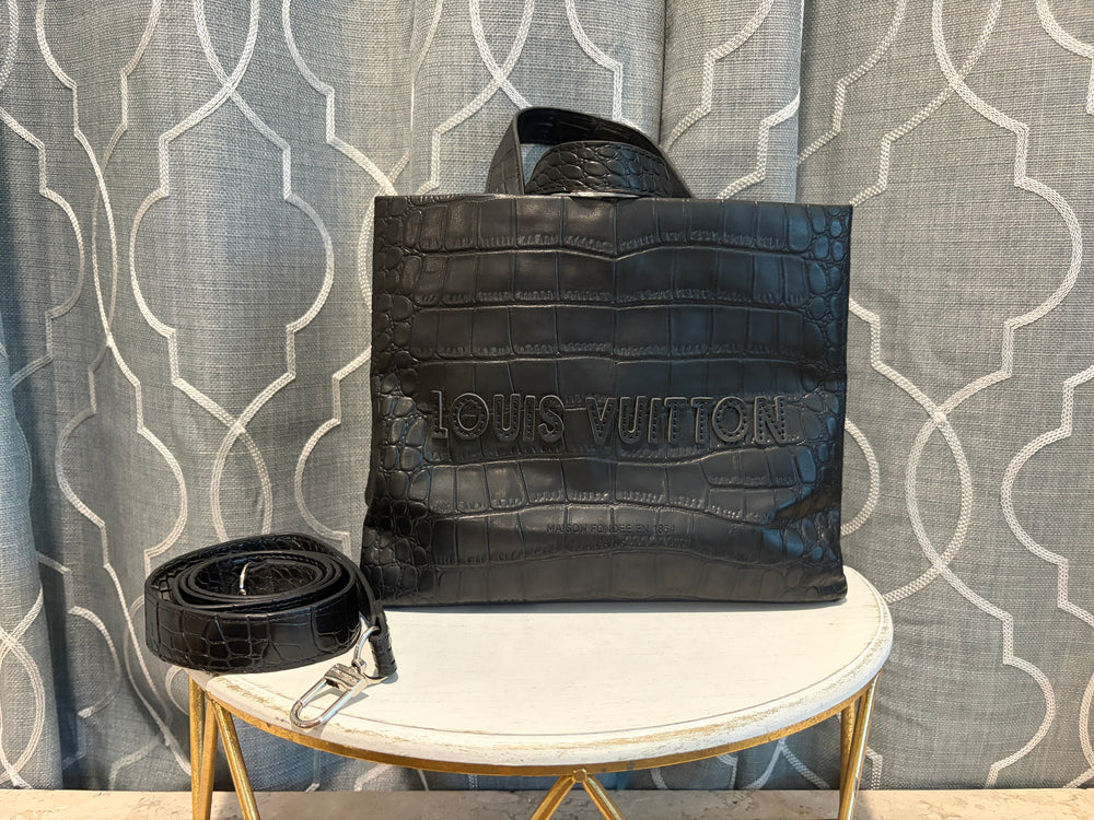 Black Leather Croc Print