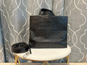 Black Leather Croc Print