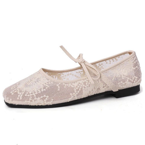 Women’s Embroidered Mesh Mary Jane Ballet Flats