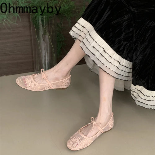 Women’s Embroidered Mesh Mary Jane Ballet Flats