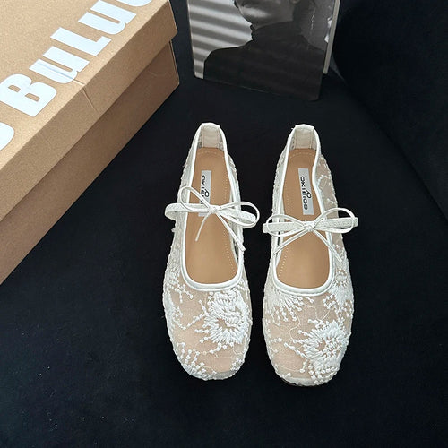 Women’s Embroidered Mesh Mary Jane Ballet Flats