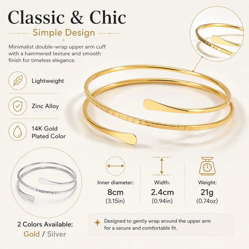 Upper Arm Cuff Bracelet for Women Minimalist Gold Plated Adjustable