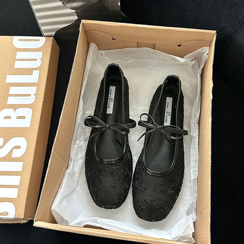 Women’s Embroidered Mesh Mary Jane Ballet Flats