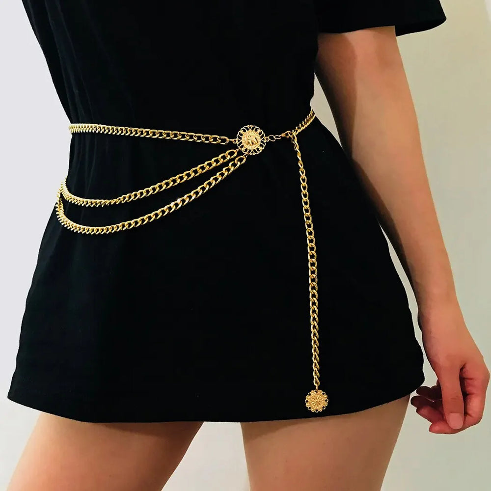 Boho Sunflower Waist Chain with Coin Tassels for Women