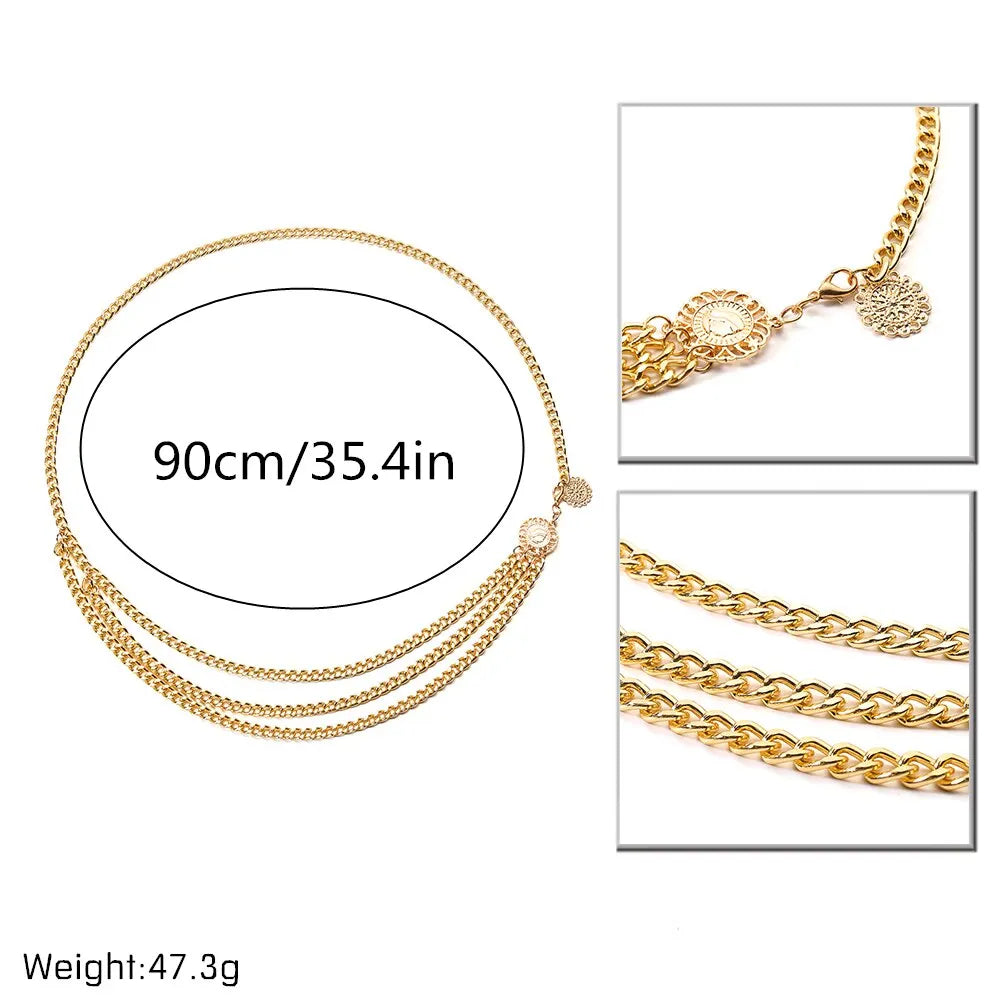 Boho Sunflower Waist Chain with Coin Tassels for Women
