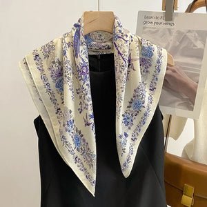 Women’s Floral Silk Scarf with Bird Print