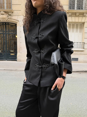 Women’s Chinese Style Button Front Black Blazer