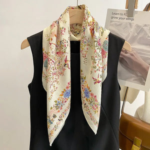 Women’s Floral Silk Scarf with Bird Print