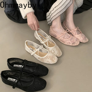Women’s Embroidered Mesh Mary Jane Ballet Flats