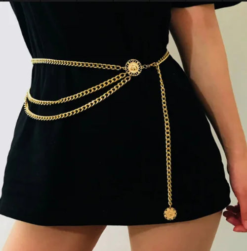 Boho Sunflower Waist Chain with Coin Tassels for Women