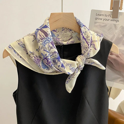 Women’s Floral Silk Scarf with Bird Print