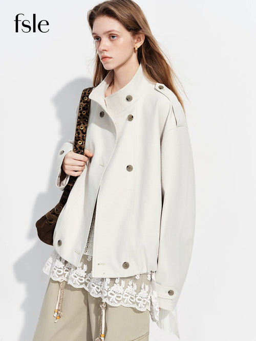 FSLE【Premium Series】Women's Oversize Short Trench Coat Brown Faux