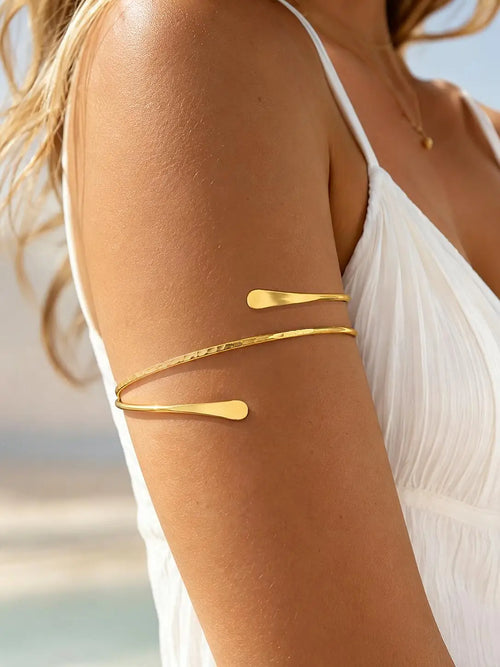 Upper Arm Cuff Bracelet for Women Minimalist Gold Plated Adjustable