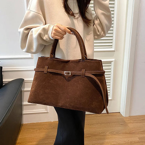 Women’s Vintage Leather Tote Bag with Buckle