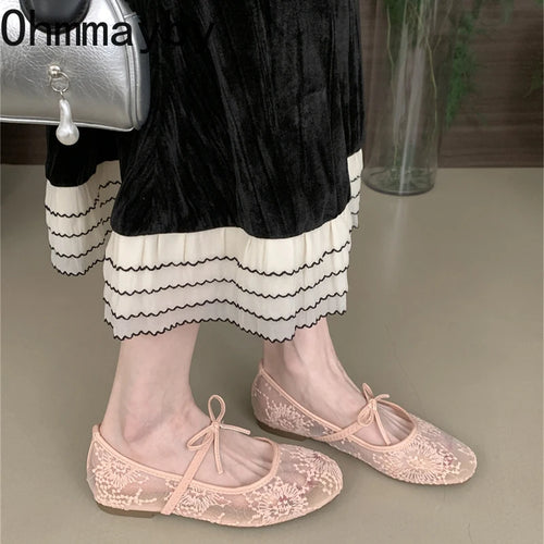 Women’s Embroidered Mesh Mary Jane Ballet Flats
