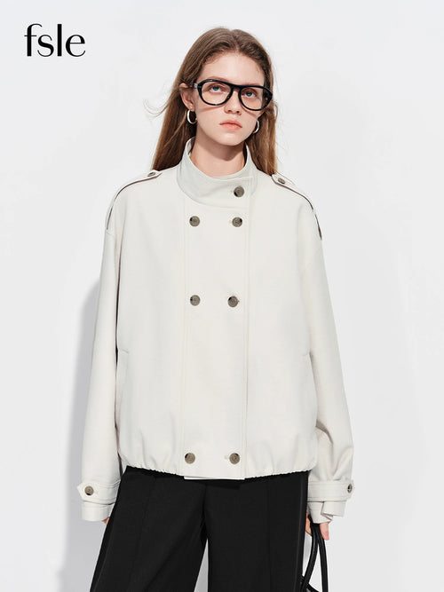 FSLE【Premium Series】Women's Oversize Short Trench Coat Brown Faux