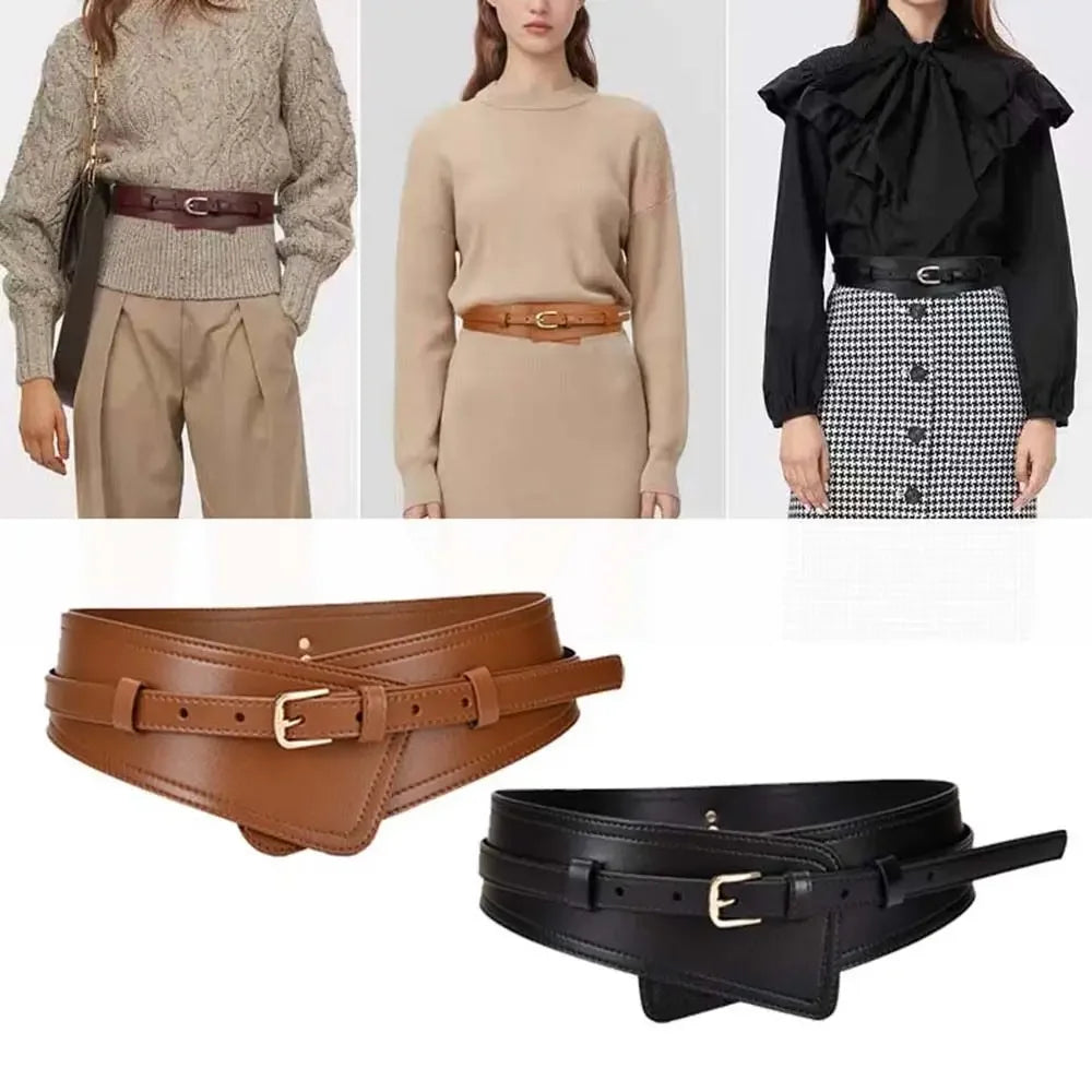 Women’s PU Leather Corset Belt with Bow Detail
