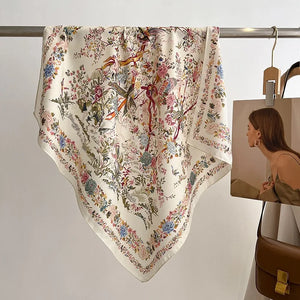 Women’s Floral Silk Scarf with Bird Print