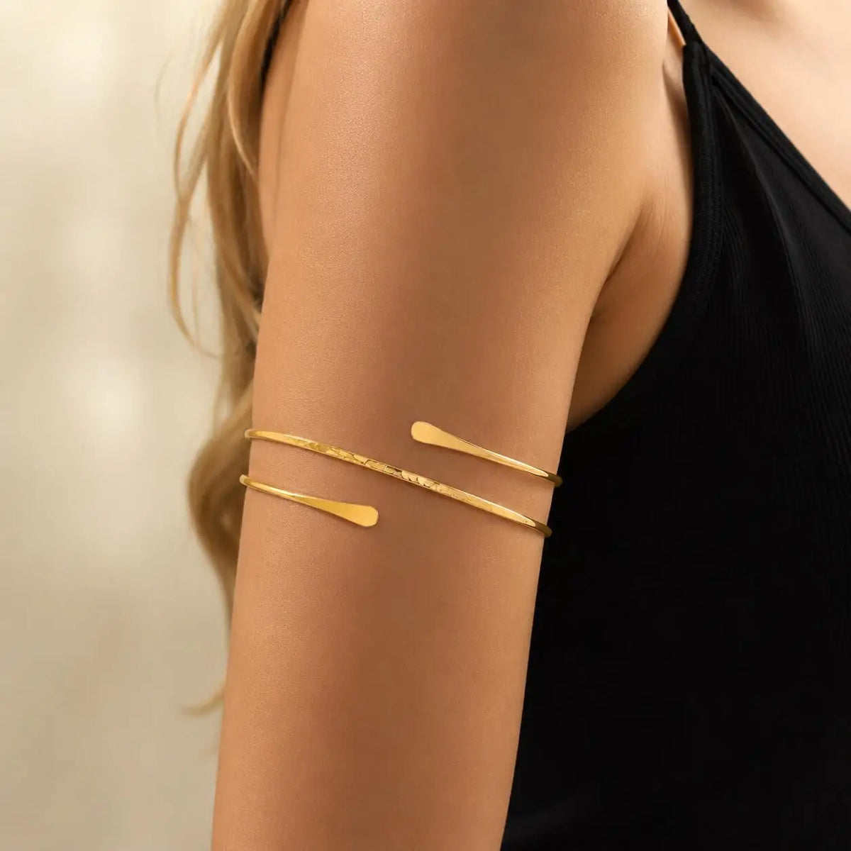 Upper Arm Cuff Bracelet for Women Minimalist Gold Plated Adjustable