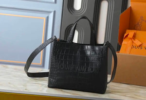 Black Leather Croc Print