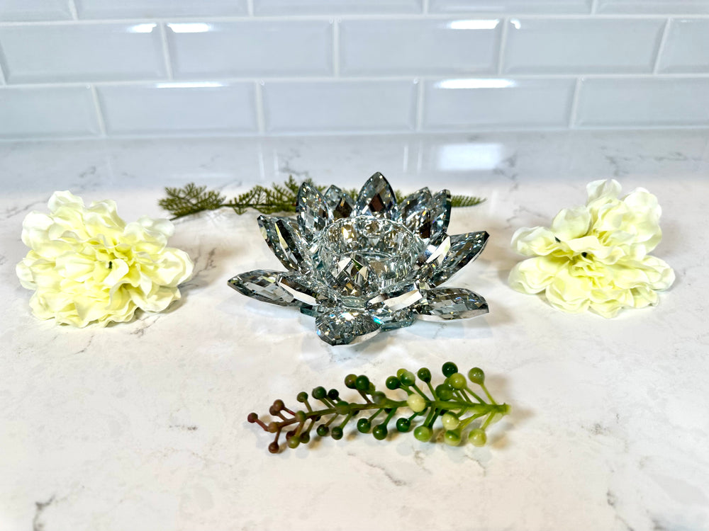 Glass Crystal Lotus Sphere and Candle Votive Holder