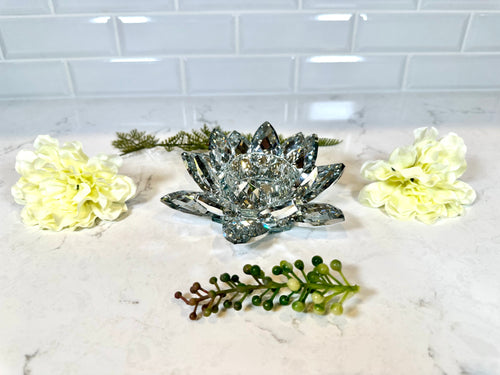 Glass Crystal Lotus Sphere and Candle Votive Holder